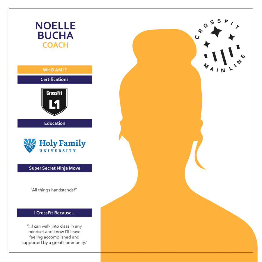 Noelle Bucha, Coach at CrossFit Main Line — coach bio card with certifications