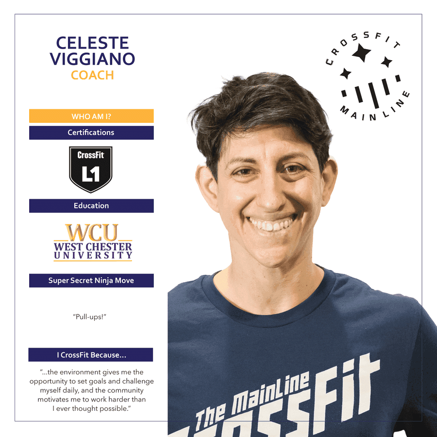 Celeste Viggiano, Coach at CrossFit Main Line — coach bio card with certifications