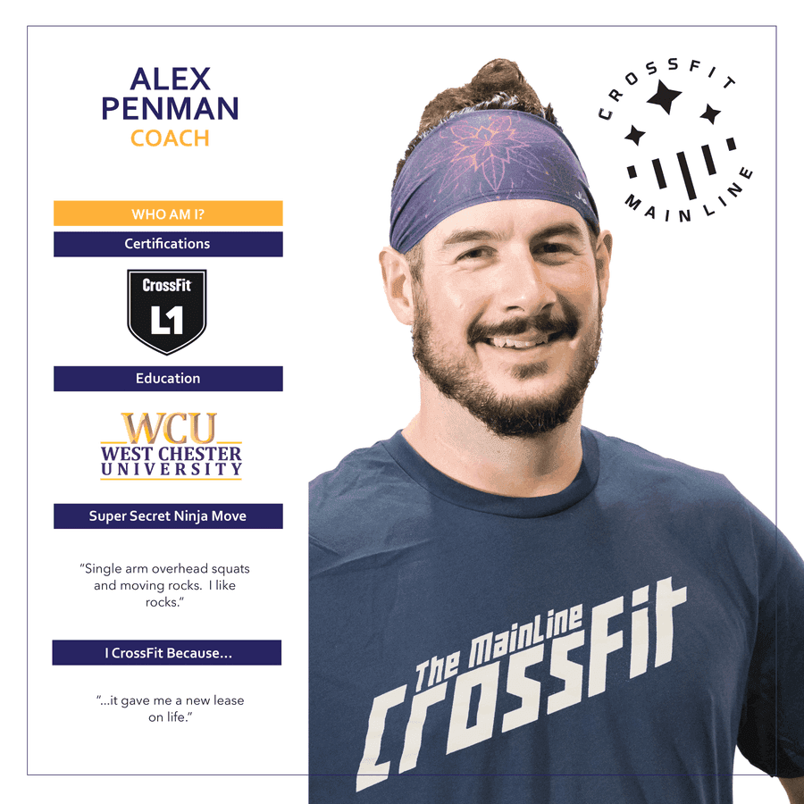 Alex Penman, Coach at CrossFit Main Line — coach bio card with certifications