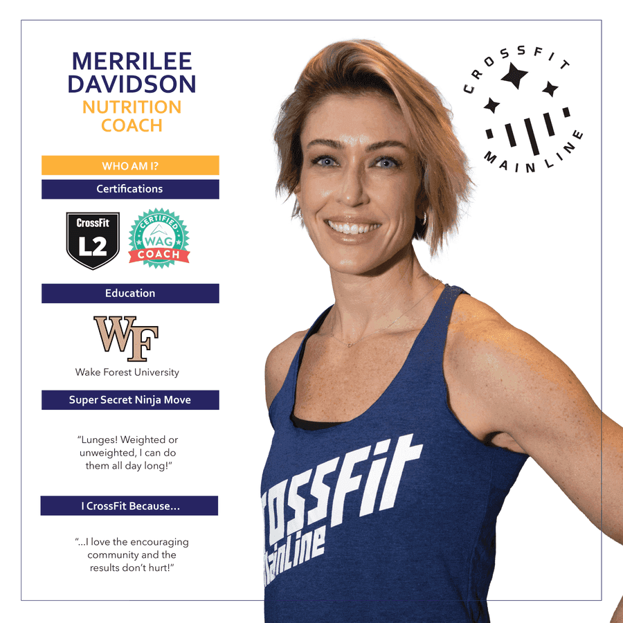 Merrilee Davidson, Nutrition Coach at CrossFit Main Line — coach bio card with certifications