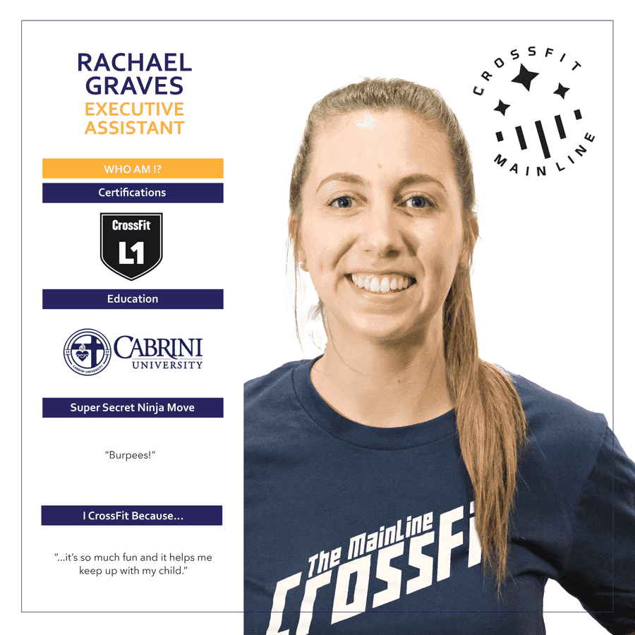 Rachael Graves, Executive Assistant at CrossFit Main Line — coach bio card with certifications