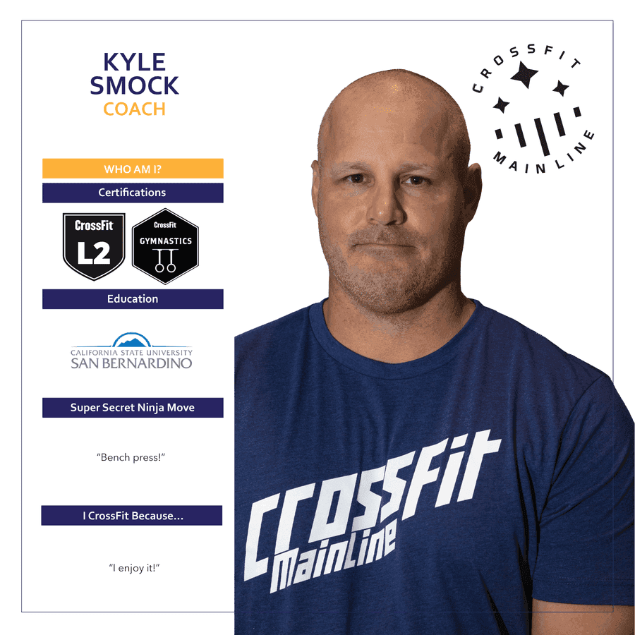 Kyle Smock, Coach at CrossFit Main Line — coach bio card with certifications