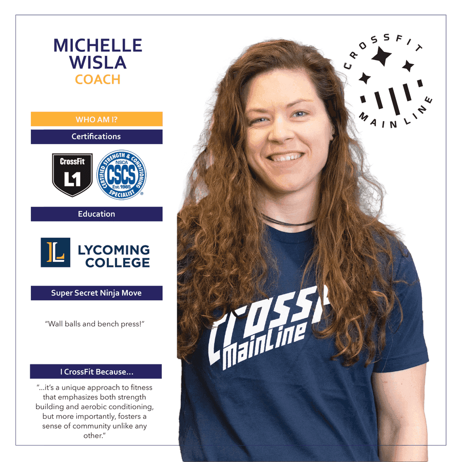 Michelle Wisla, Coach at CrossFit Main Line — coach bio card with certifications