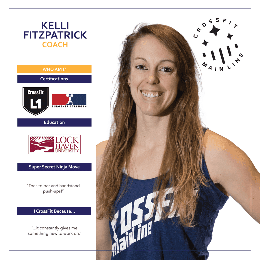 Kelli Fitzpatrick, Coach at CrossFit Main Line — coach bio card with certifications