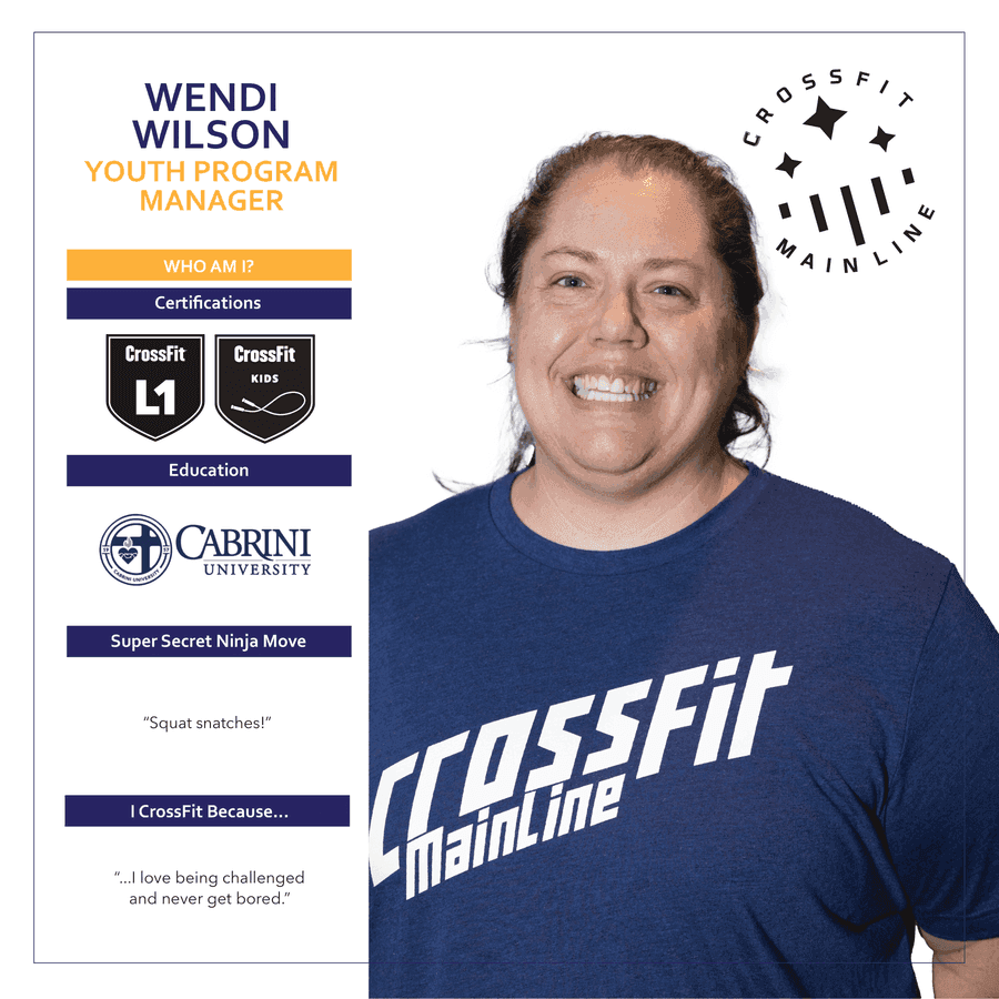 Wendi Wilson, Youth Program Manager at CrossFit Main Line — coach bio card with certifications